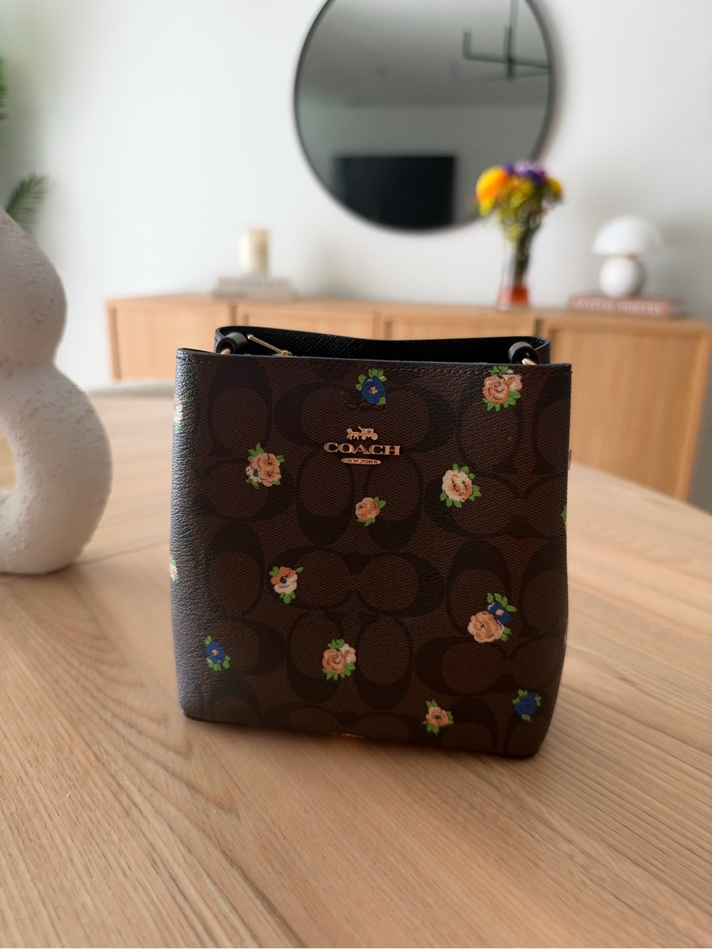 Coach Brown Signature Floral Mini Crossbody Purse